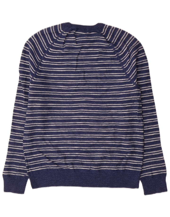 Suéter masculino Marks & Spencer com gola redonda listrado azul marinho médio