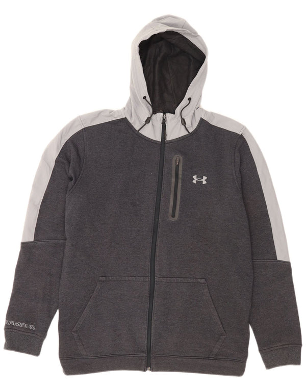 Suéter masculino Under Armour com capuz e zíper cinza médio algodão colorblock
