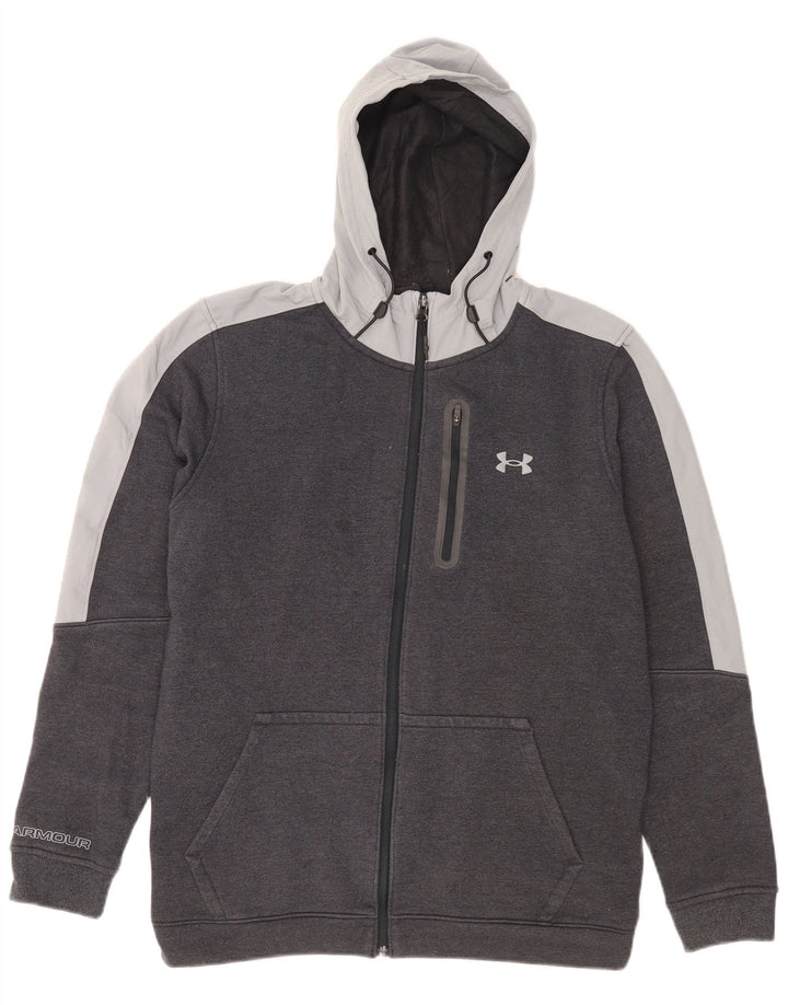 Suéter masculino Under Armour com capuz e zíper cinza médio algodão colorblock