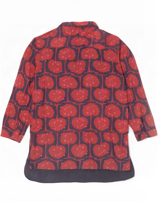 Blusa feminina com estampa gráfica de manga 3/4 White Stuff UK 8 pequena linho vermelho