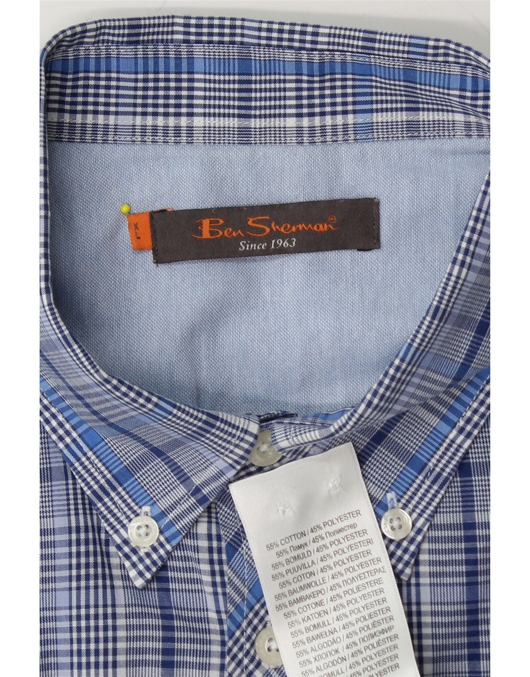 Camisa masculina de manga curta BEN SHERMAN XL azul xadrez algodão