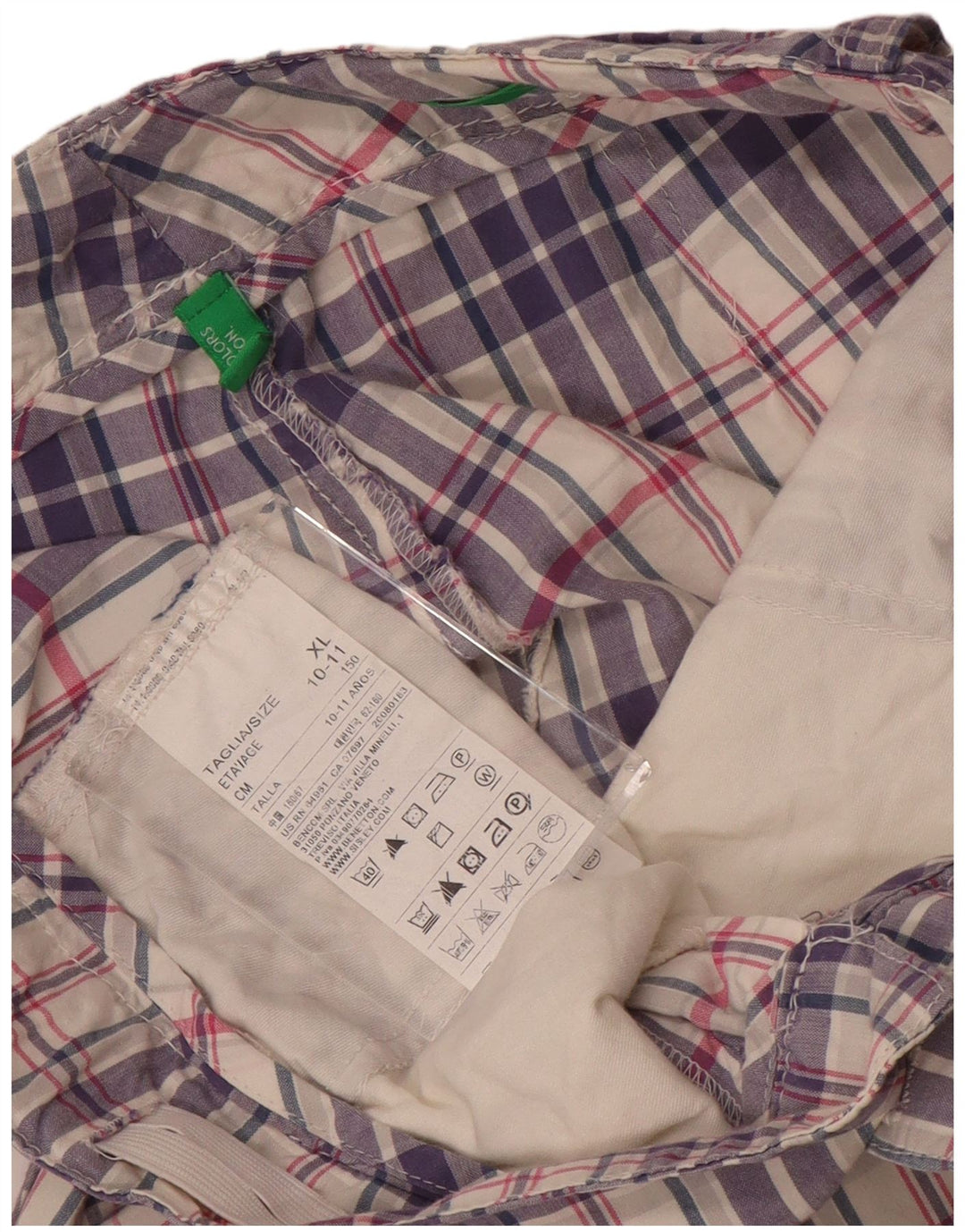 Calças Chino para meninas BENETTON 10-11 anos XL W28 L19 xadrez roxo
