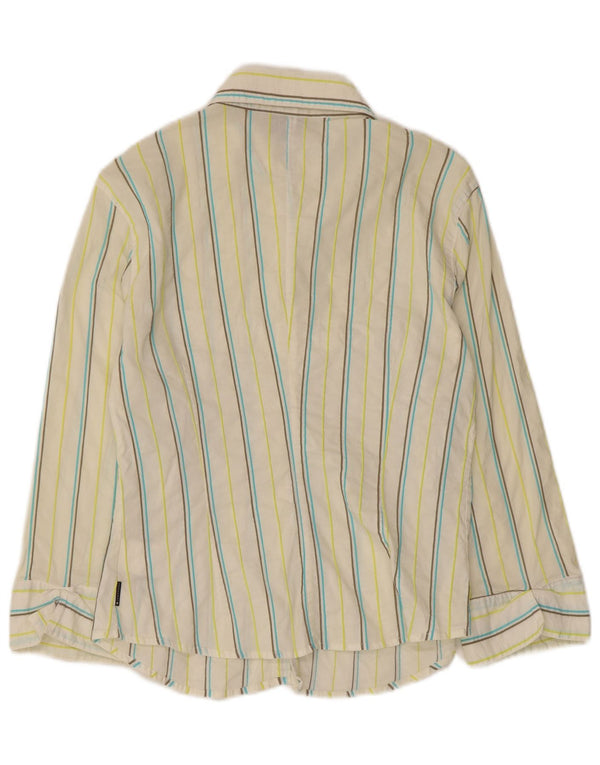 Camisa feminina Trussardi Jeans UK 16 grande algodão listrado branco