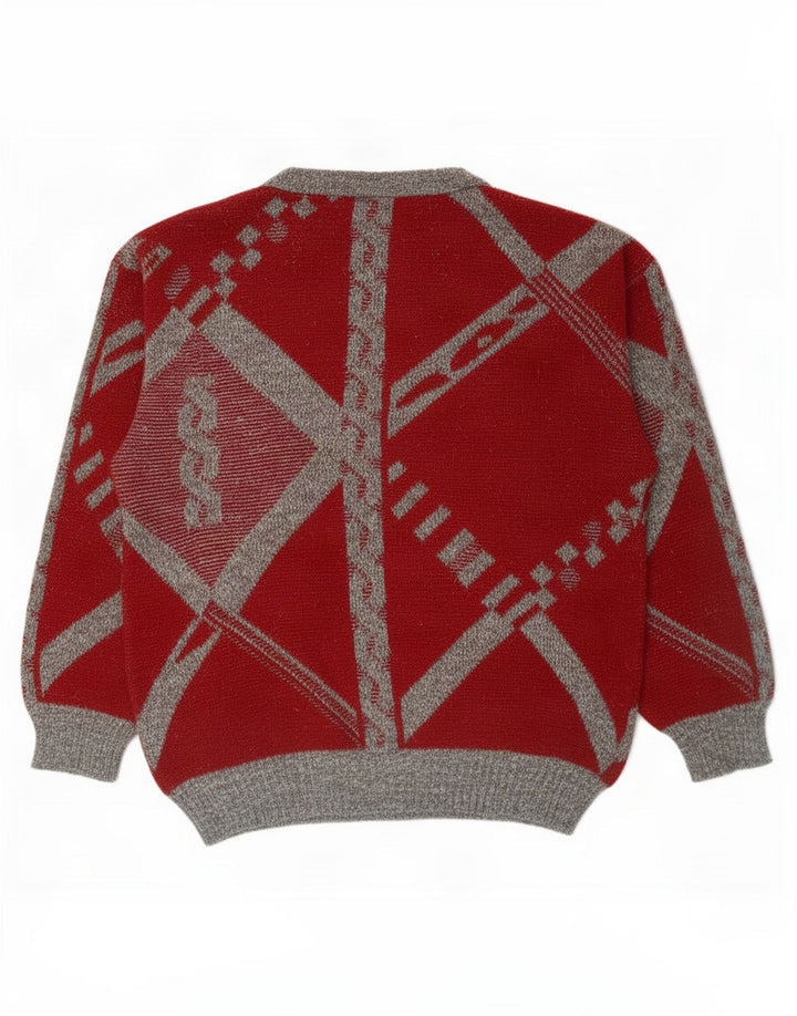 Suéter vintage masculino com gola redonda grande xadrez vermelho