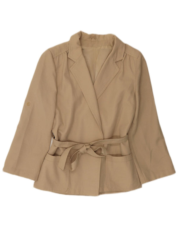 Jaqueta Blazer Feminina Vintage Reino Unido 14 Poliéster Bege Médio