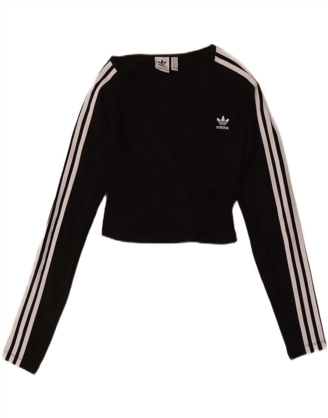 Adidas Mulheres Crop Top Manga Longa Reino Unido 12 Médio Algodão Preto