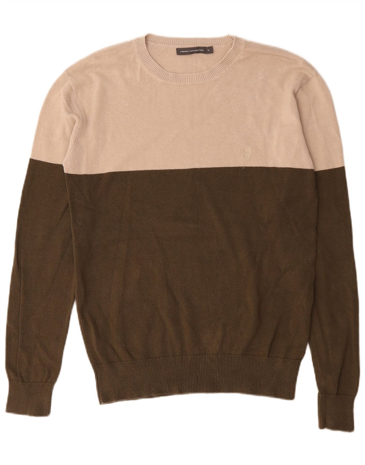 Suéter masculino com gola redonda French Connection pequeno colorblock cáqui