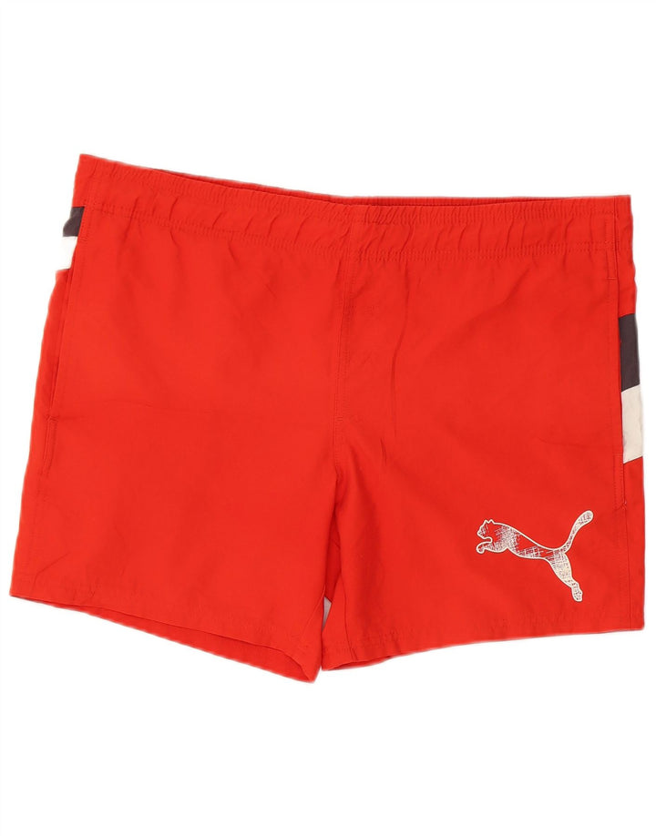 Shorts de natação masculinos Puma Graphic médio vermelho colorblock poliéster