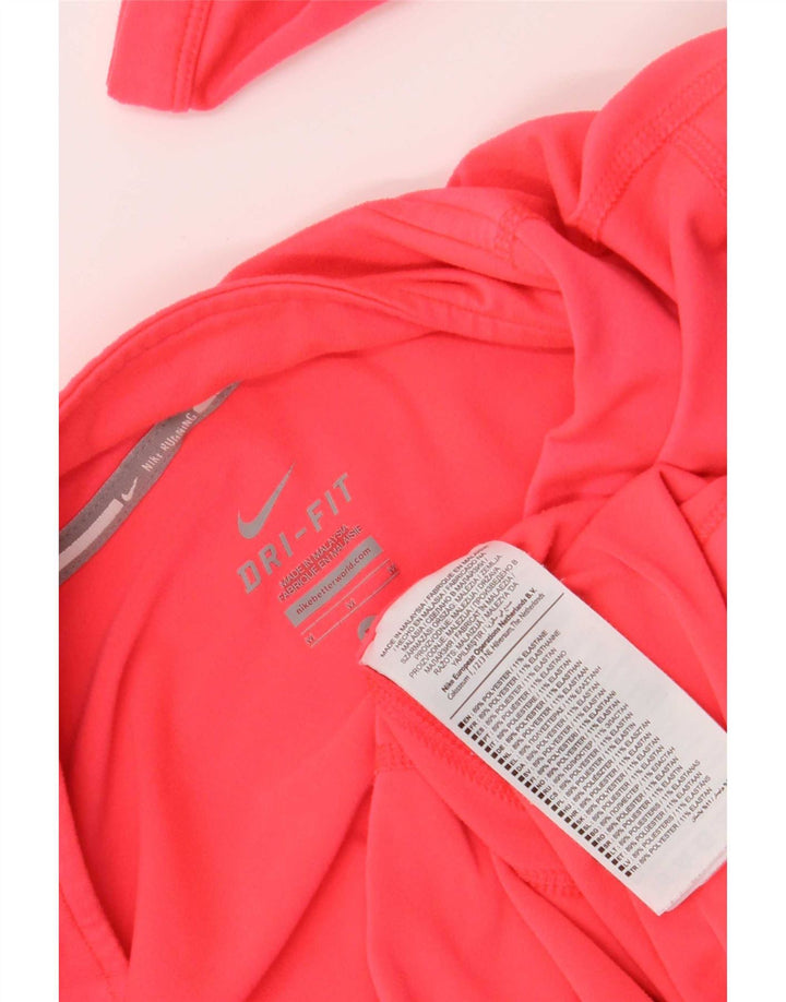 Nike Womens Dri Fit Zip Neck Pullover Treino Top UK 12 Médio Rosa