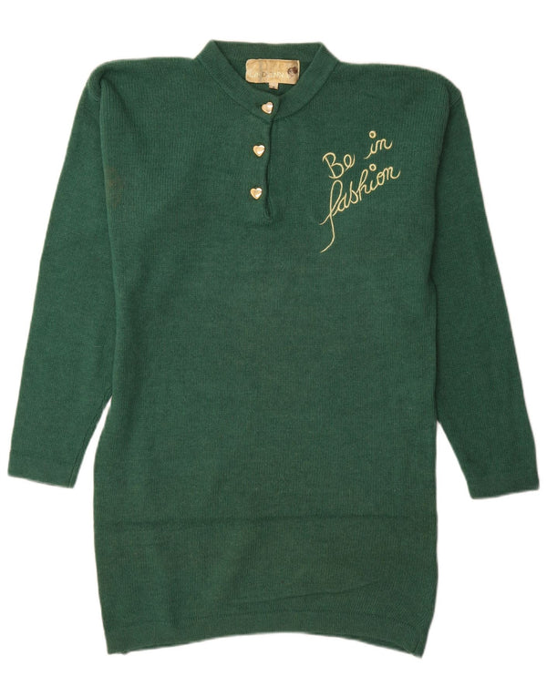 Vestido feminino vintage de manga comprida e grande tamanho UK 10 verde pequeno