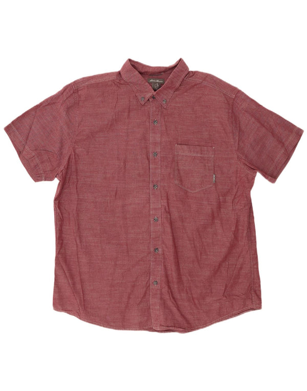 Camisa masculina de manga curta EDDIE BAUER XL algodão Borgonha