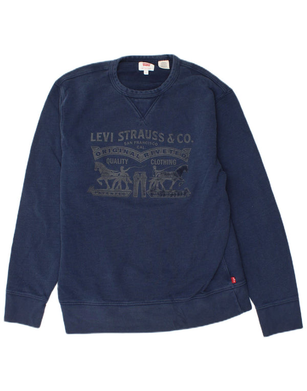LEVI'S moletom gráfico masculino jumper pequeno algodão azul marinho