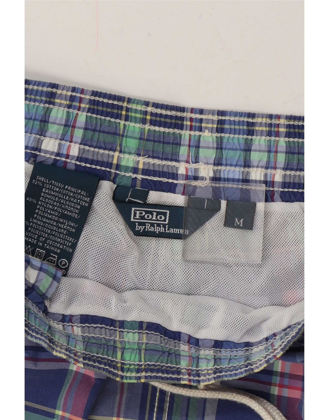 Polo Ralph Lauren Shorts de natação masculino médio azul xadrez algodão