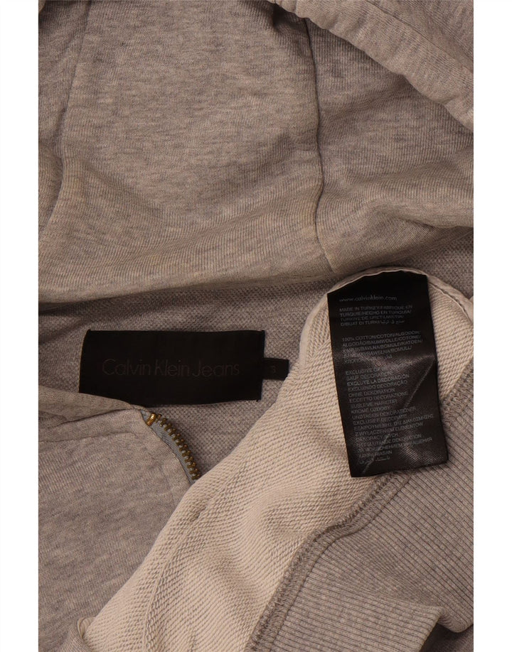 CALVIN KLEIN JEANS Suéter masculino com capuz e zíper gráfico pequeno algodão cinza