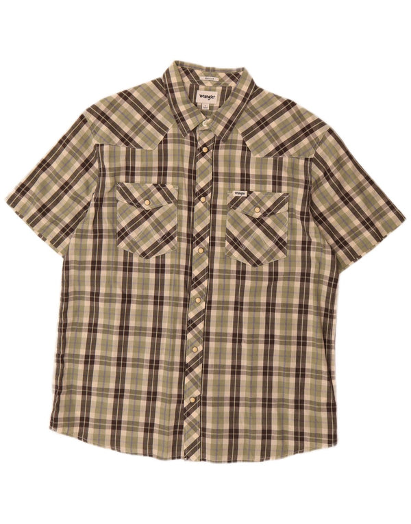 Wrangler Camisa masculina de manga curta regular fit grande algodão xadrez cáqui