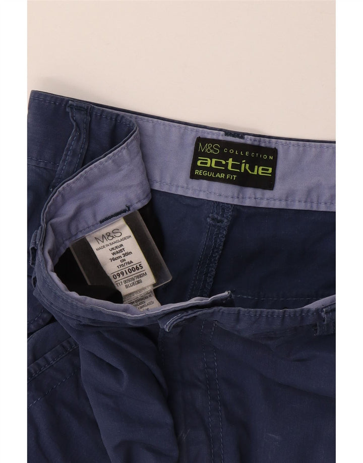 Shorts cargo masculino de ajuste regular MARKS & SPENCER W30 algodão azul médio