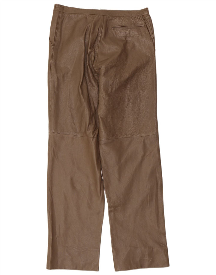 Calças de couro femininas vintage W32 L30 marrom