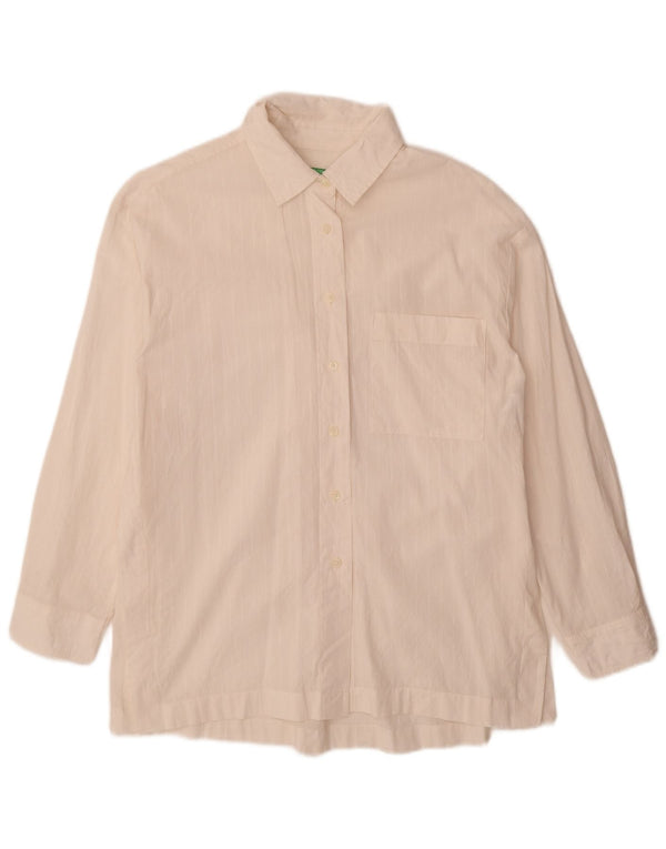 Vestido camisa oversized feminino Benetton Reino Unido 10 pequeno algodão listrado branco