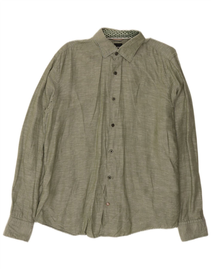 Camisa masculina Hugo Boss tamanho 41 grande linho verde