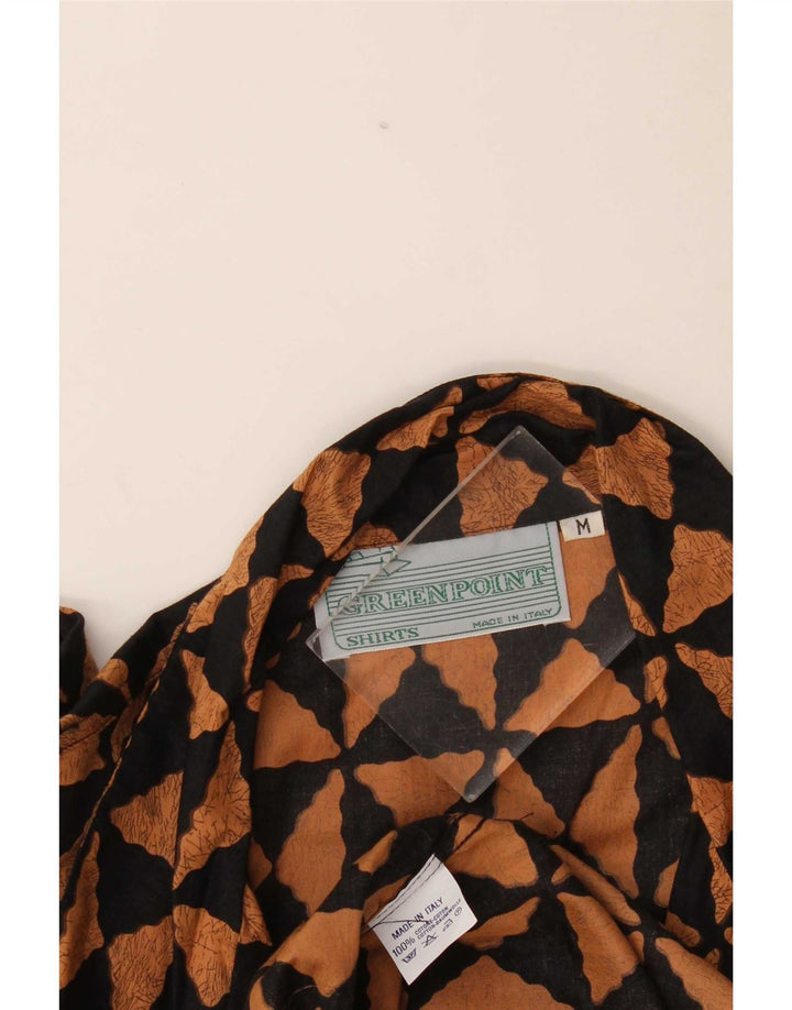 Camisa masculina vintage de manga curta algodão geométrico preto médio