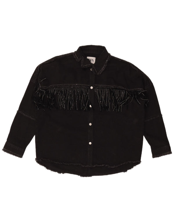 ZARA Jaqueta jeans feminina oversized UK 6 XS algodão preto