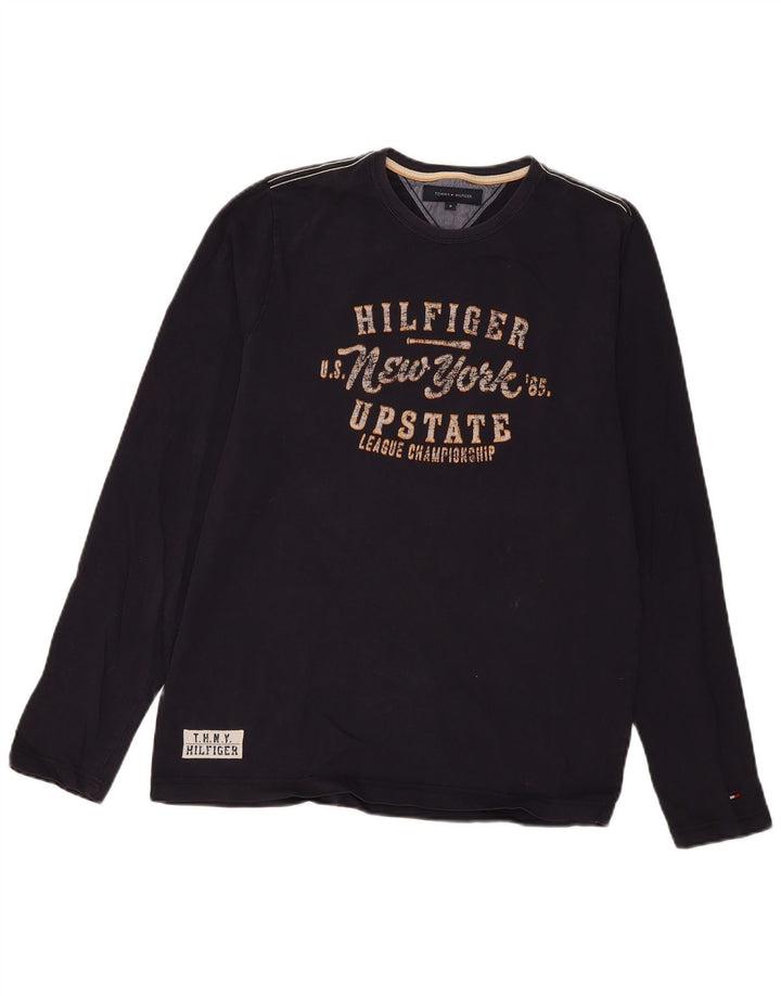 Tommy Hilfiger Camiseta masculina gráfica manga comprida médio algodão azul marinho