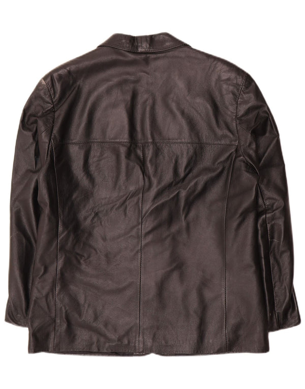 Jaqueta blazer de couro masculina vintage com 2 botões IT 50 couro preto grande