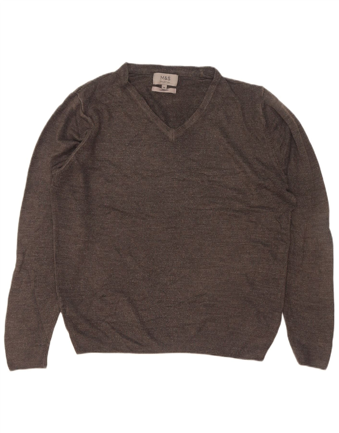 Suéter masculino Marks & Spencer com decote em V cinza médio acrílico