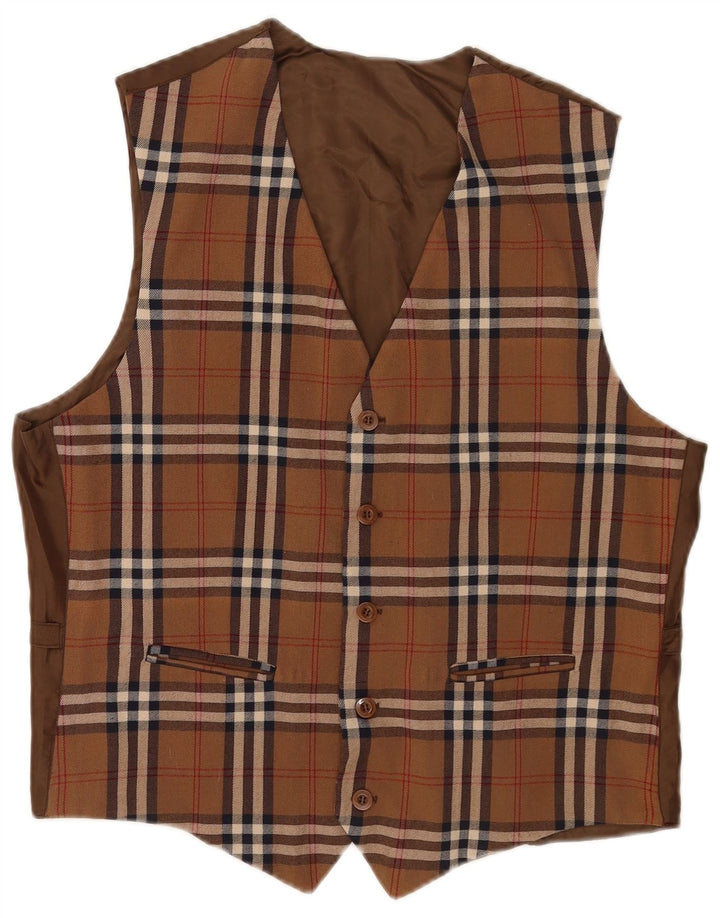 Colete vintage masculino médio xadrez marrom