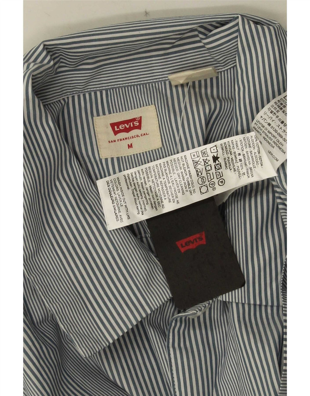 Camisa masculina de manga curta Levi's de algodão listrado azul médio