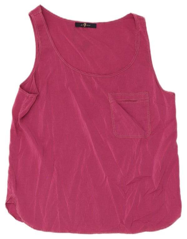 Blusa feminina sem mangas 7 For All Mankind UK 14 grande seda rosa