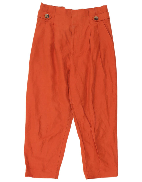 Calça feminina Zara com cintura alta e corte médio W28 L24 linho laranja