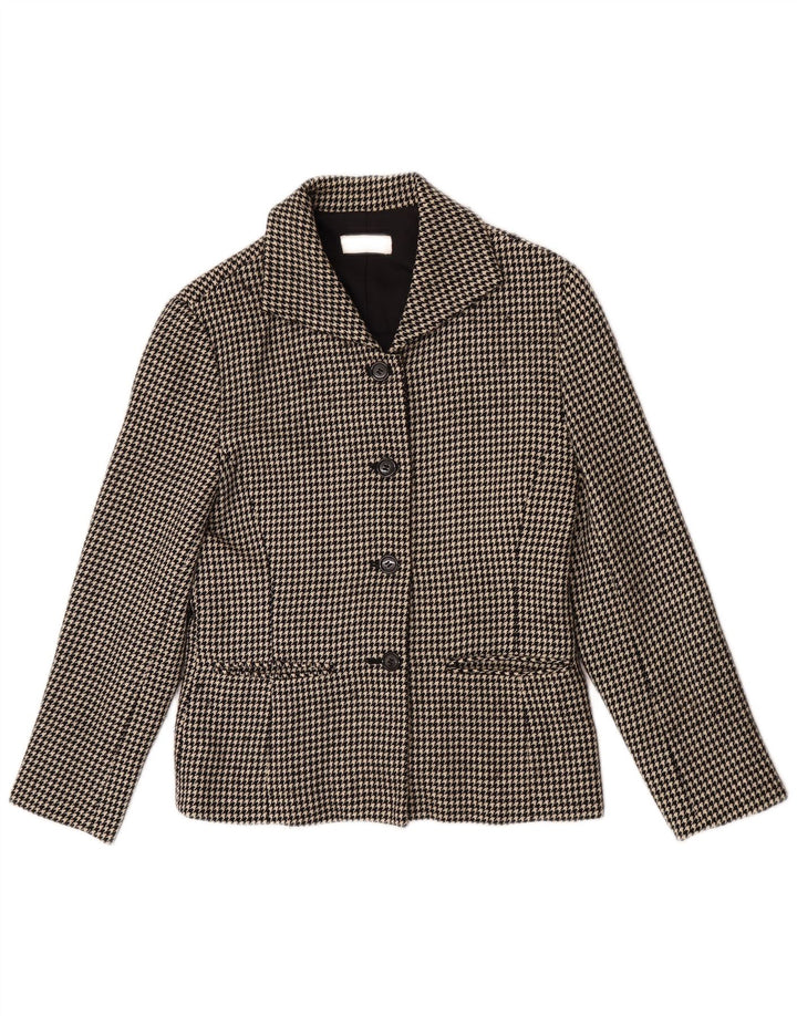Jaqueta blazer feminina Griffe com 4 botões UK 10 pequena preta Houndstooth