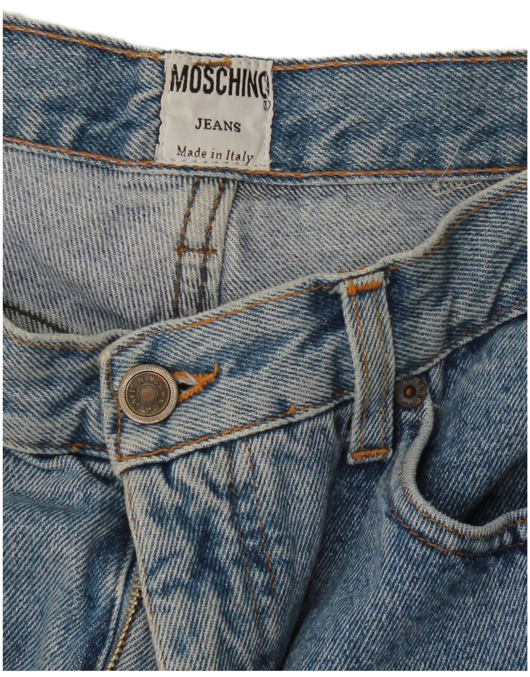 Jeans cônicos femininos Moschino W28 L30 azul