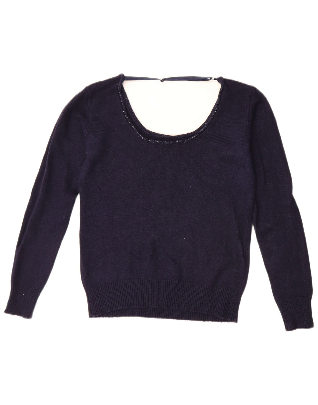 Suéter feminino Guess com gola canoa UK 14 azul marinho médio