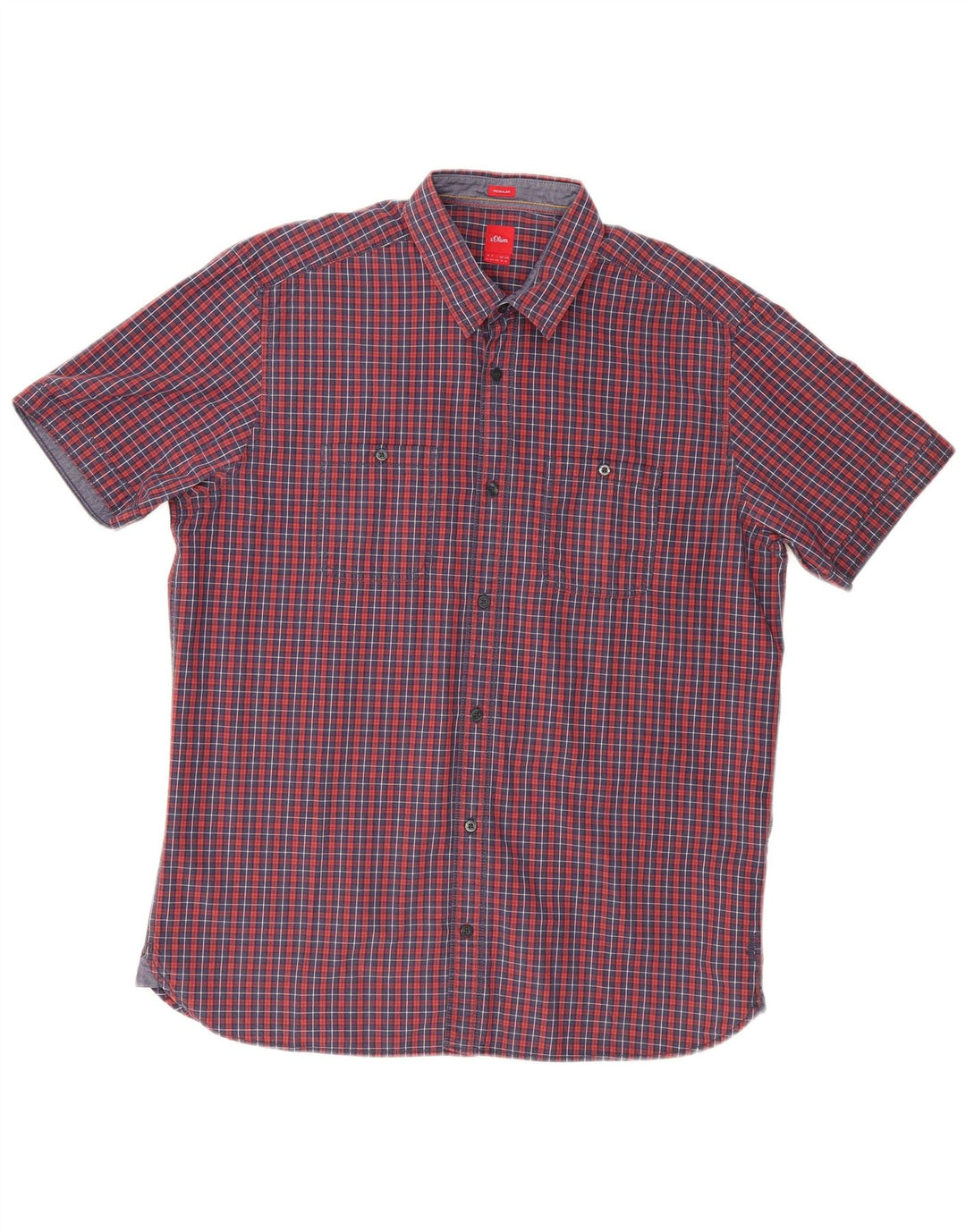 Camisa masculina S.Oliver manga curta regular fit XL vermelho algodão xadrez
