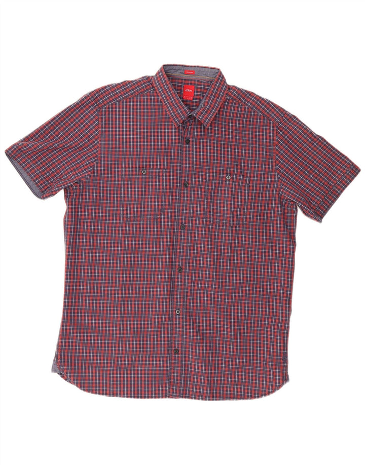Camisa masculina S.Oliver manga curta regular fit XL vermelho algodão xadrez