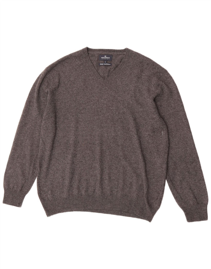 Suéter masculino Marks & Spencer Blue Harbor com decote em V XL lã cinza