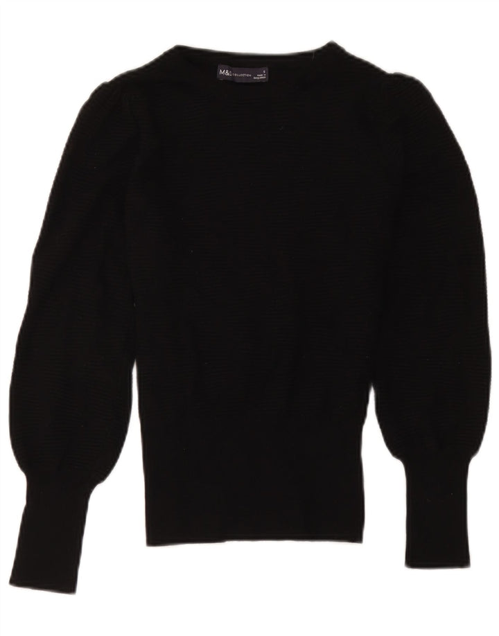 Suéter feminino Marks & Spencer com gola redonda UK 10 pequeno preto clássico
