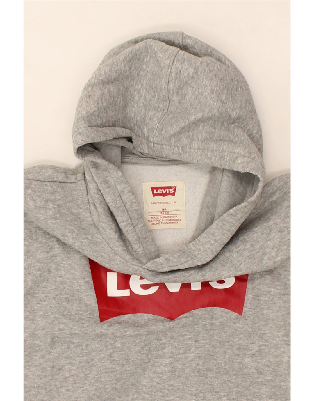 LEVI'S Boys Graphic Hoodie Jumper 15-16 Years Grey Cotton Vintage Levi's and Second-Hand Levi's from Messina Hembry 