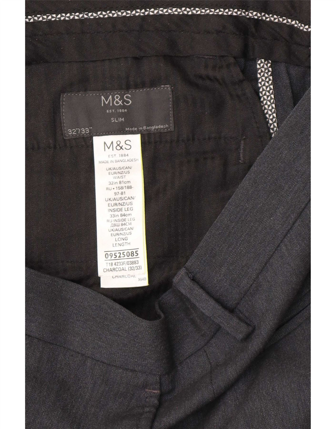 Calça Chino Slim Masculina Marks & Spencer W32 L33 Cinza Poliéster