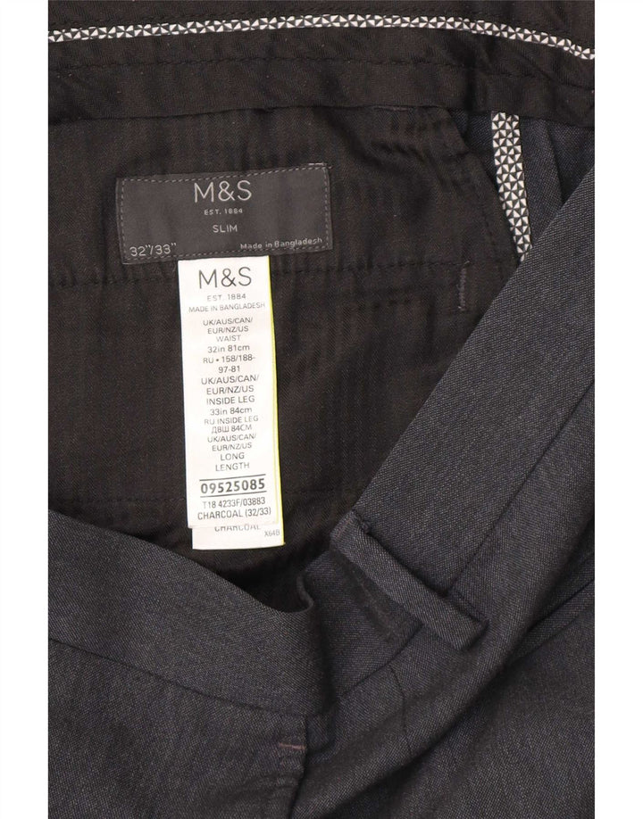 Calça Chino Slim Masculina Marks & Spencer W32 L33 Cinza Poliéster