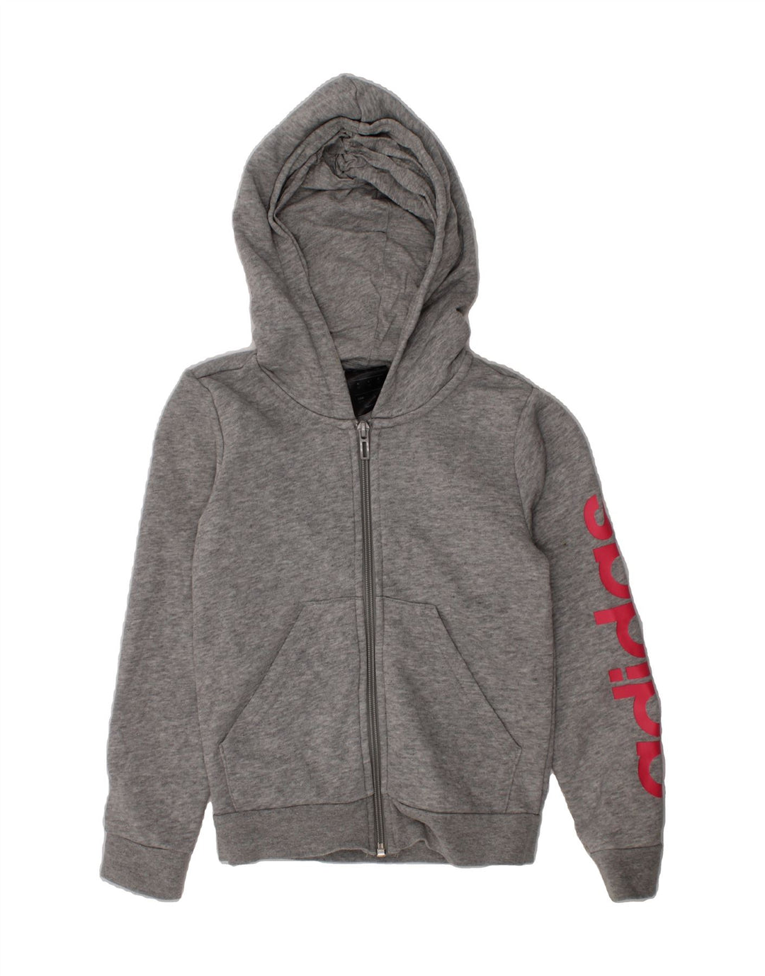 ADIDAS Girls Graphic Zip Hoodie Sweater 7-8 Years Grey Cotton Vintage Adidas and Second-Hand Adidas from Messina Hembry 