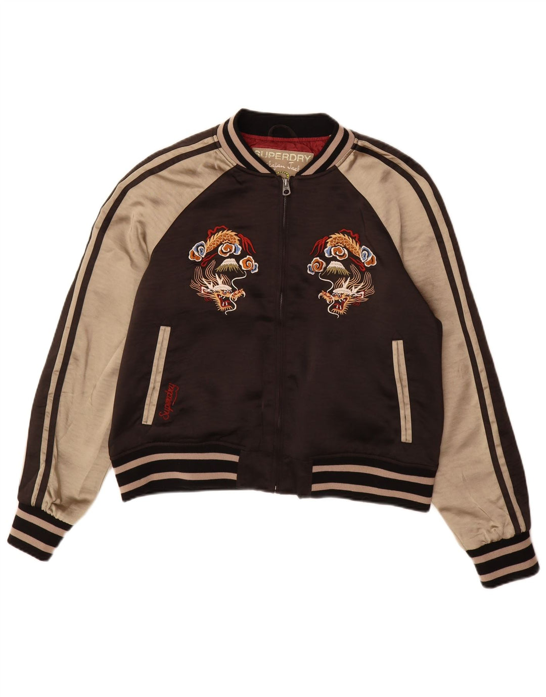 Superdry Womens Graphic Tracksuit Top Jacket Reino Unido 16 Grande bloco colorido marrom