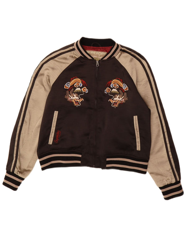 Superdry Womens Graphic Tracksuit Top Jacket Reino Unido 16 Grande bloco colorido marrom