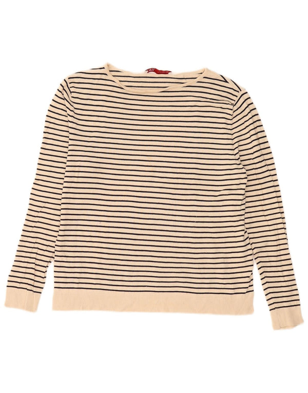 Top feminino Zara manga comprida UK 14 viscose listrada bege médio
