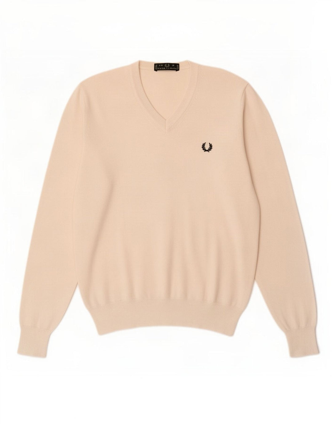 Fred Perry Suéter masculino com decote em V pequeno algodão branco