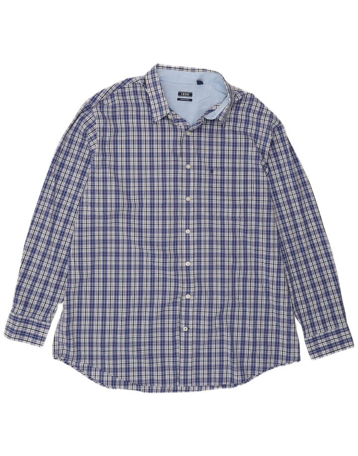 Izod Mens Tall Shirt 2XL Blue Plaid Cotton