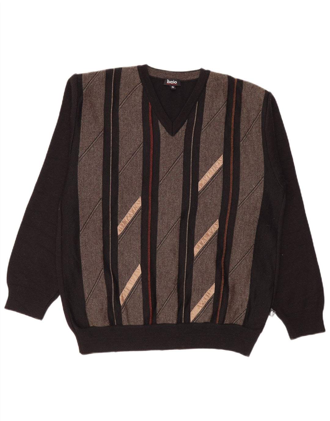 Suéter masculino Hajo com decote em V, lã colorblock médio preto