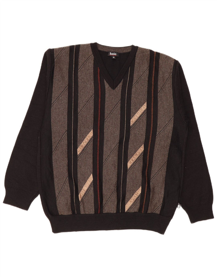 Suéter masculino Hajo com decote em V, lã colorblock médio preto